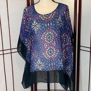 Talbots sheer scarf blouse in purple/blue and pink